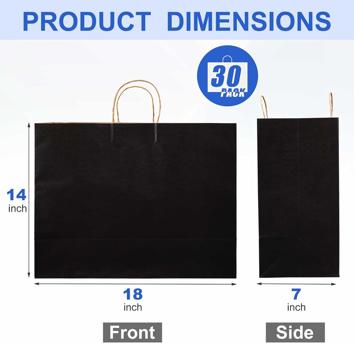 30 Pack 18x14x7 Inch Large Black Paper Bags with Handles