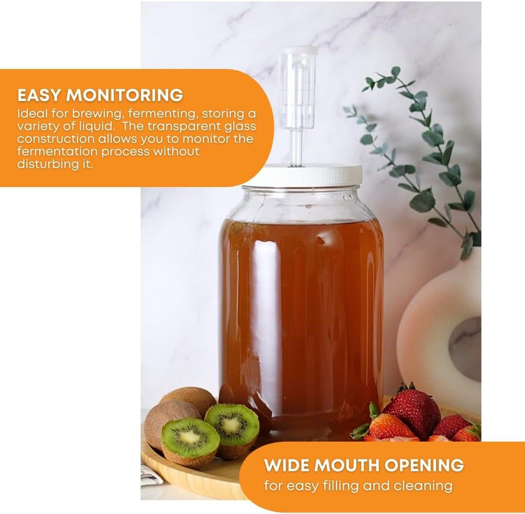 1 Gallon Mason Jar Wide Mouth & Twin Bubble Airlock for Fermentation, Pickling, Brewing & Dry Storage – BPA-Free One