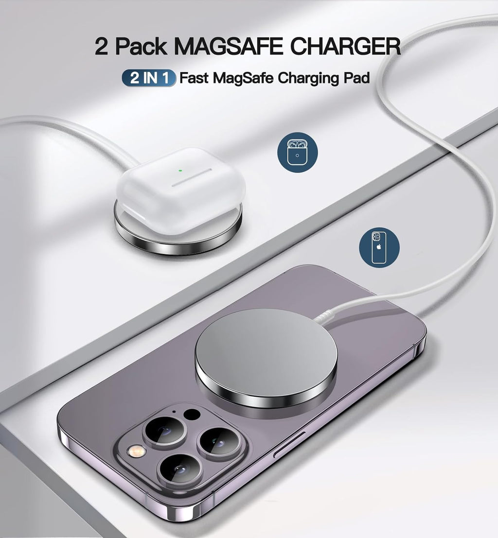 Magnetic Wireless Charger, 2-Pack 15W Fast Mag-Safe Stand for iPhone 17-12 | Fast Magnetic Wireless Charging Pads for
