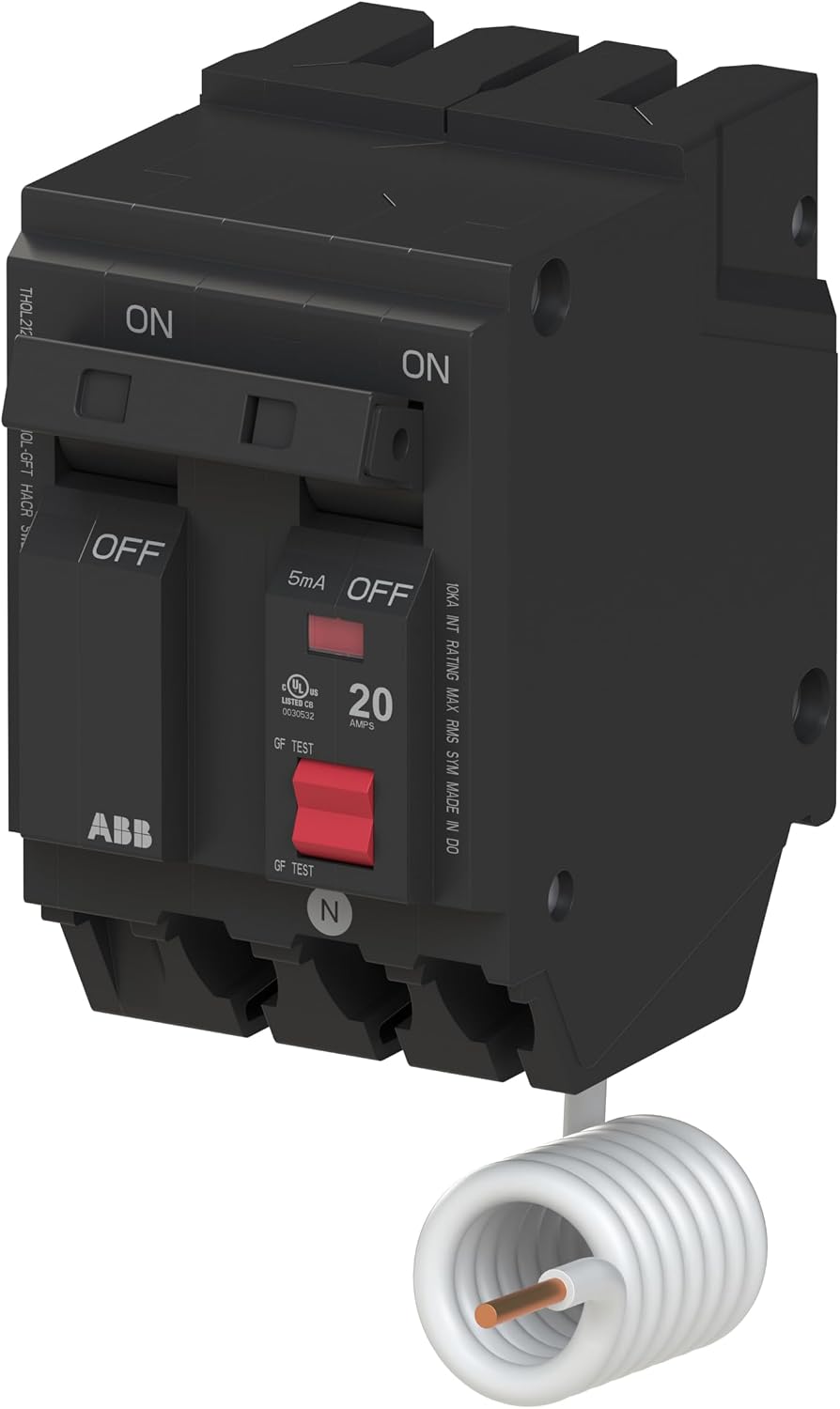 Q-Line THQL2120GFT Ground Fault Circuit Breaker • 20 Amp Double-Pole Breaker • GFCI Protection • 120/240 VAC • 10