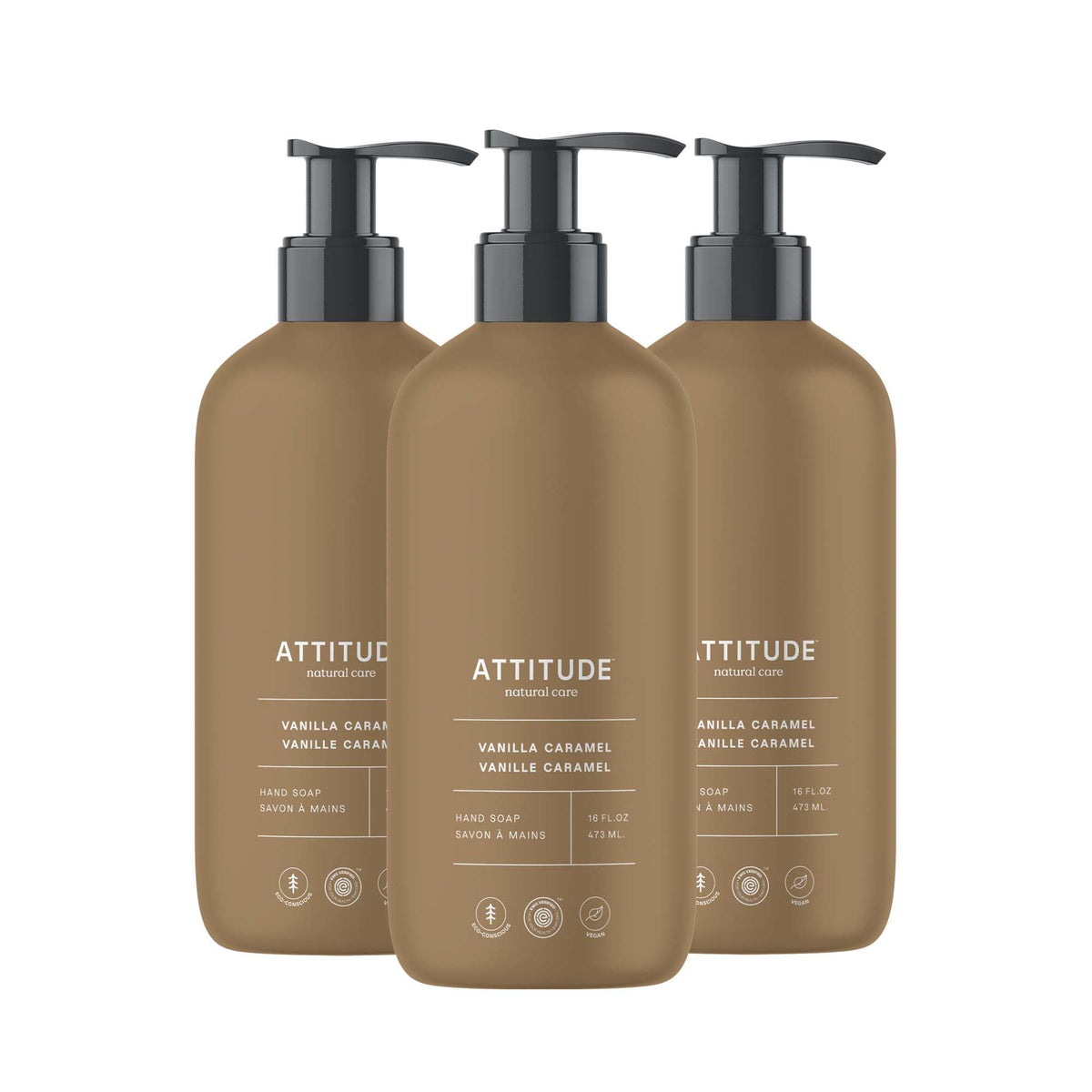 ATTITUDE Hand Soap, EWG Verified, Vanilla Caramel, 16 oz (Pack of 3)