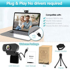 1080P Webcam with Microphone, USB Web HD Camera for PC, Laptop&Mac | 110° Wide Angle Computer Webcam with Privacy