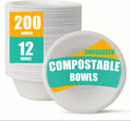200 Count 12 oz Paper Bowls Disposable, Compostable Bowl, White
