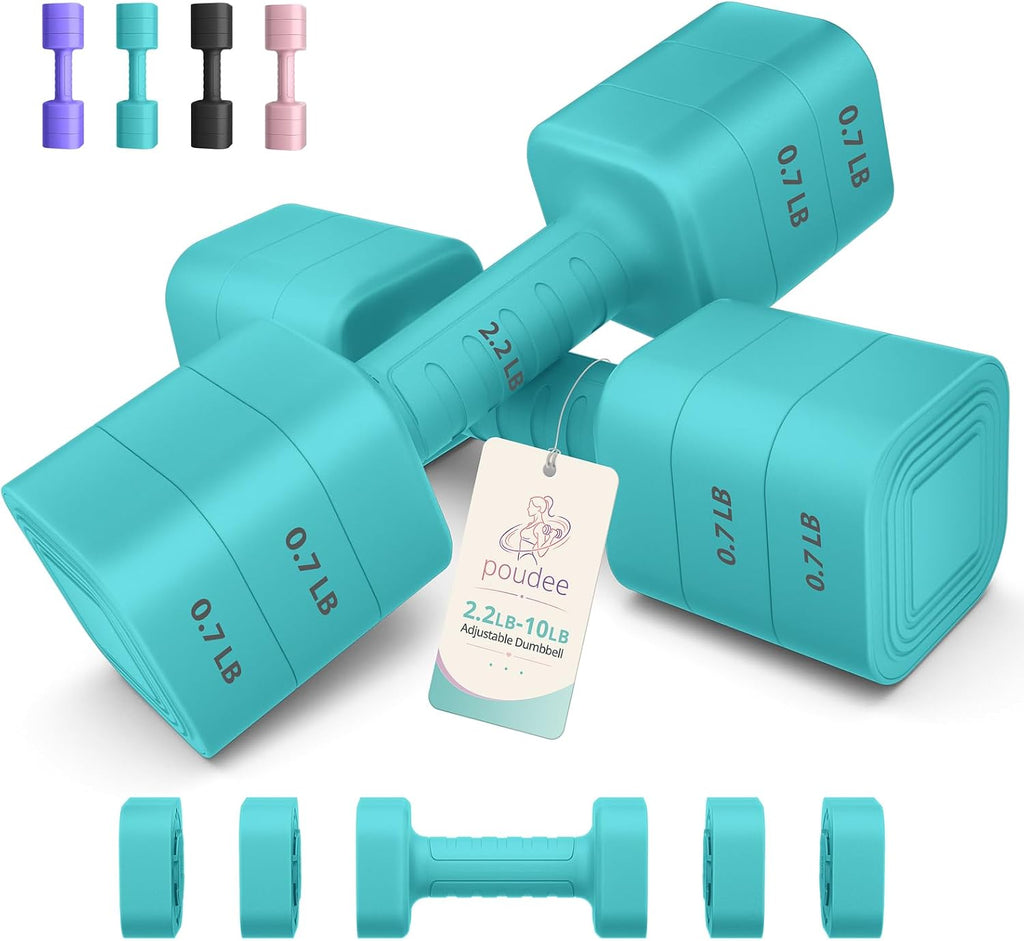 Adjustable Dumbbell Set of 2, 2.2-20LB Adjustable Weight Set, 3 in 1 Free Weights Dumbbells Set for women men at