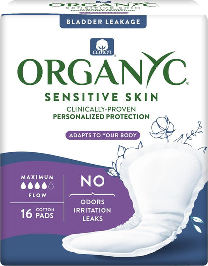 – 100% Organic Cotton Light Incontinence Pads for Bladder Leaks (Maximum, 16 Count(1 Pack))
