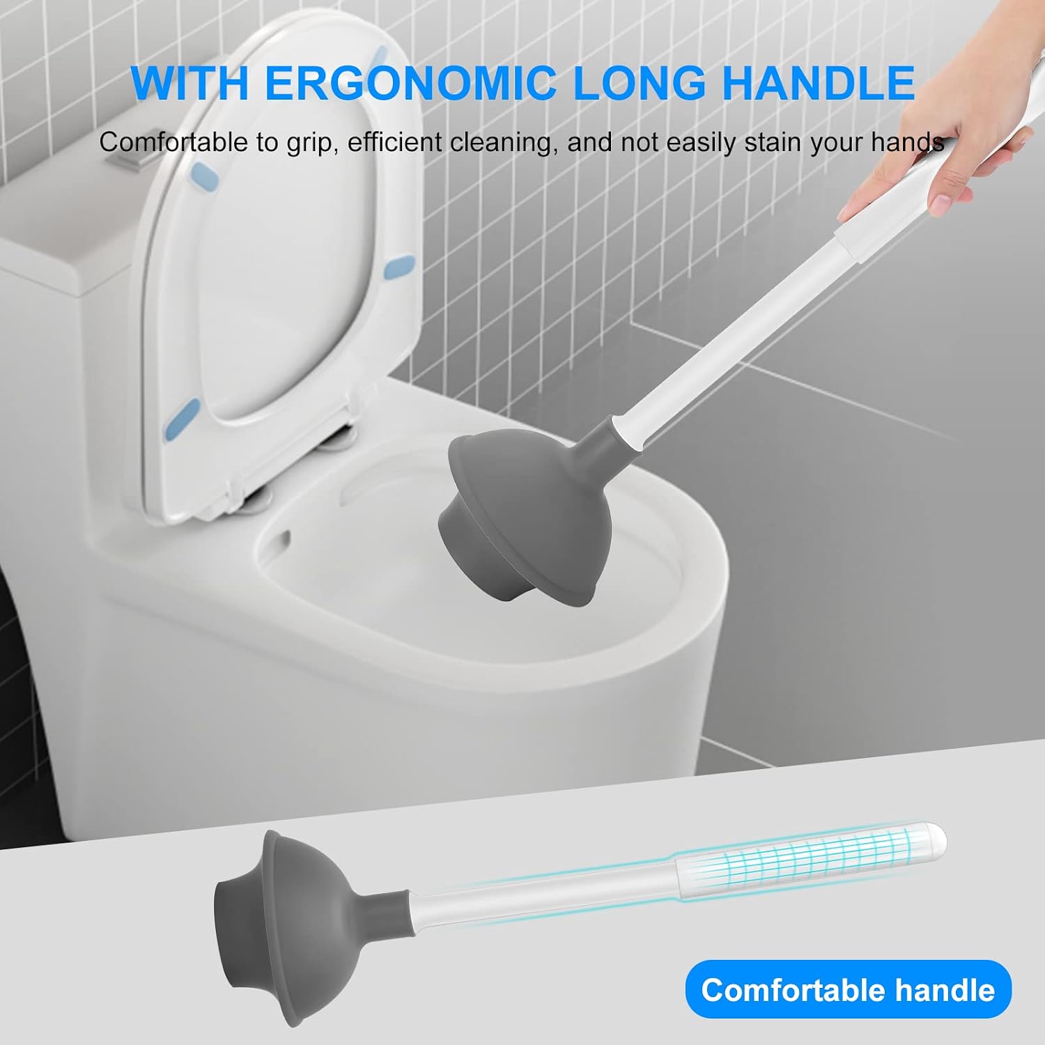 Toilet Brush and Plunger Set, Semi-Hidden Toilet Plungers, White | Heavy Duty Toilet Bowl Brush and Holder for