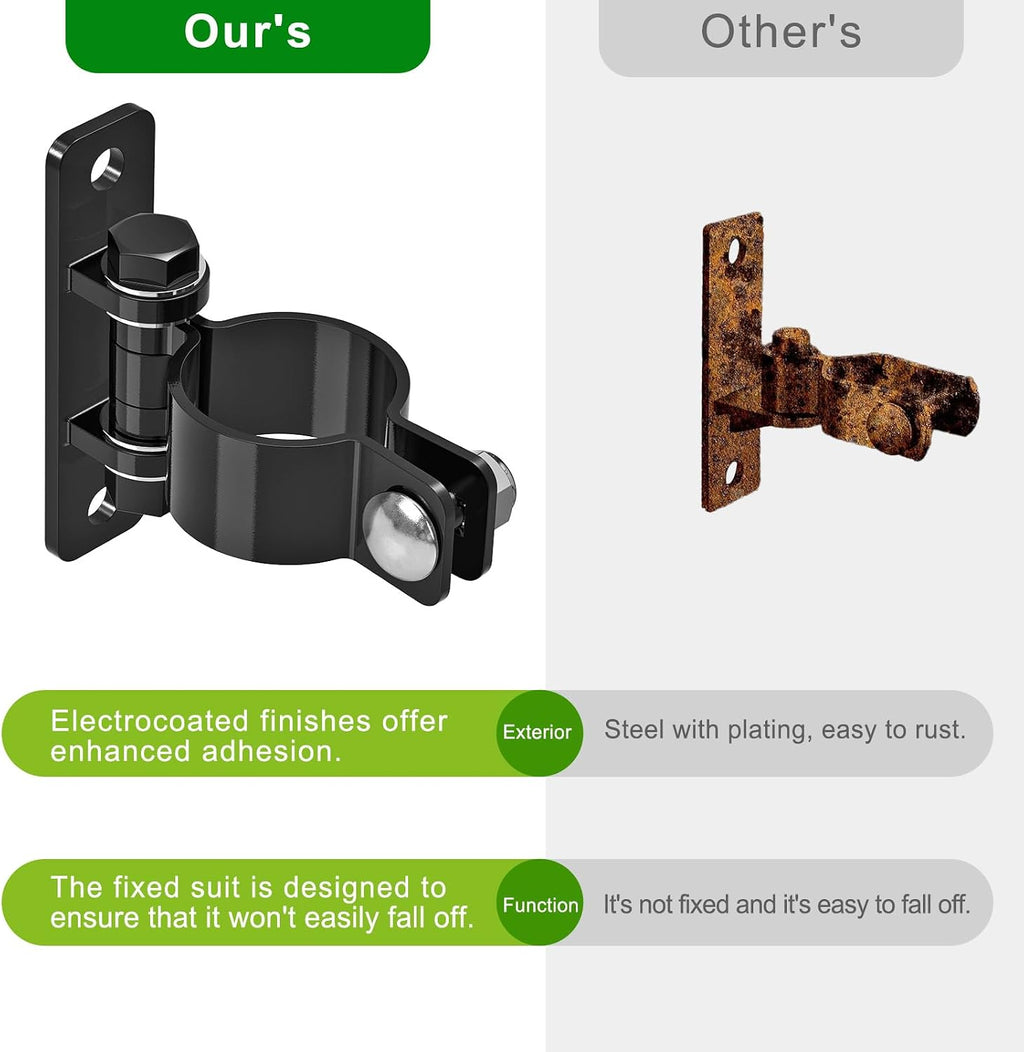 Gate Hinges Heavy Duty Carbon Steel Chain Link Fence Parts Electroplated Finish, Removable Bolts for Wall Mount, Fits