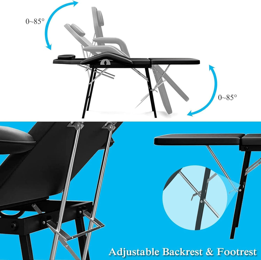 Portable Tattoo Chair, Adjustable Massage Facial Bed with Removable Headrest & Armrest, Foldable Spa Chair with Carry