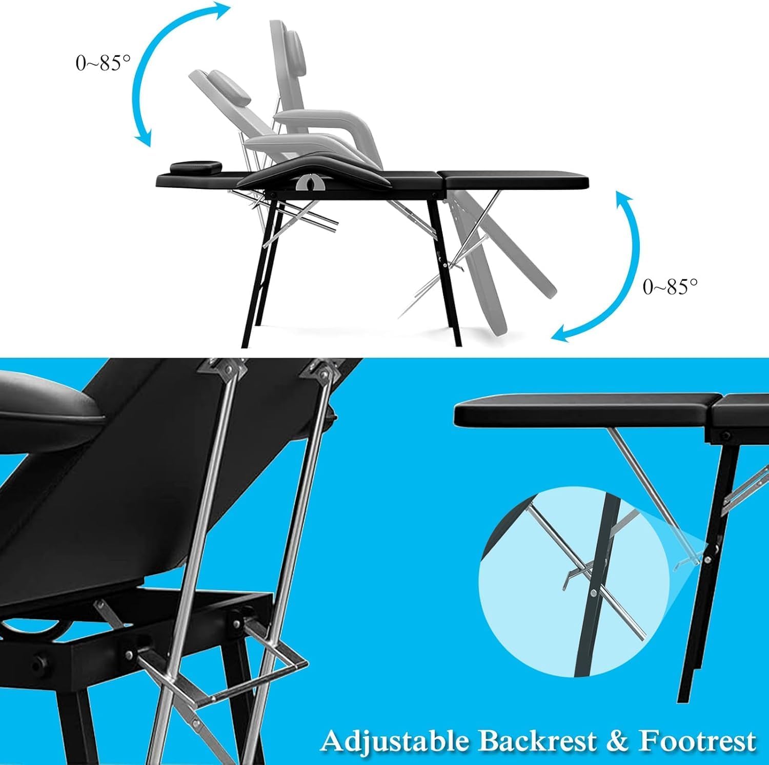 Portable Tattoo Chair, Adjustable Massage Facial Bed with Removable Headrest & Armrest, Foldable Spa Chair with Carry