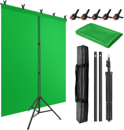 Green Screen Backdrop Kit with Stand, 5X6.5ft Portable Green Screen Backdrop with Stand kit, GreenScreen Background
