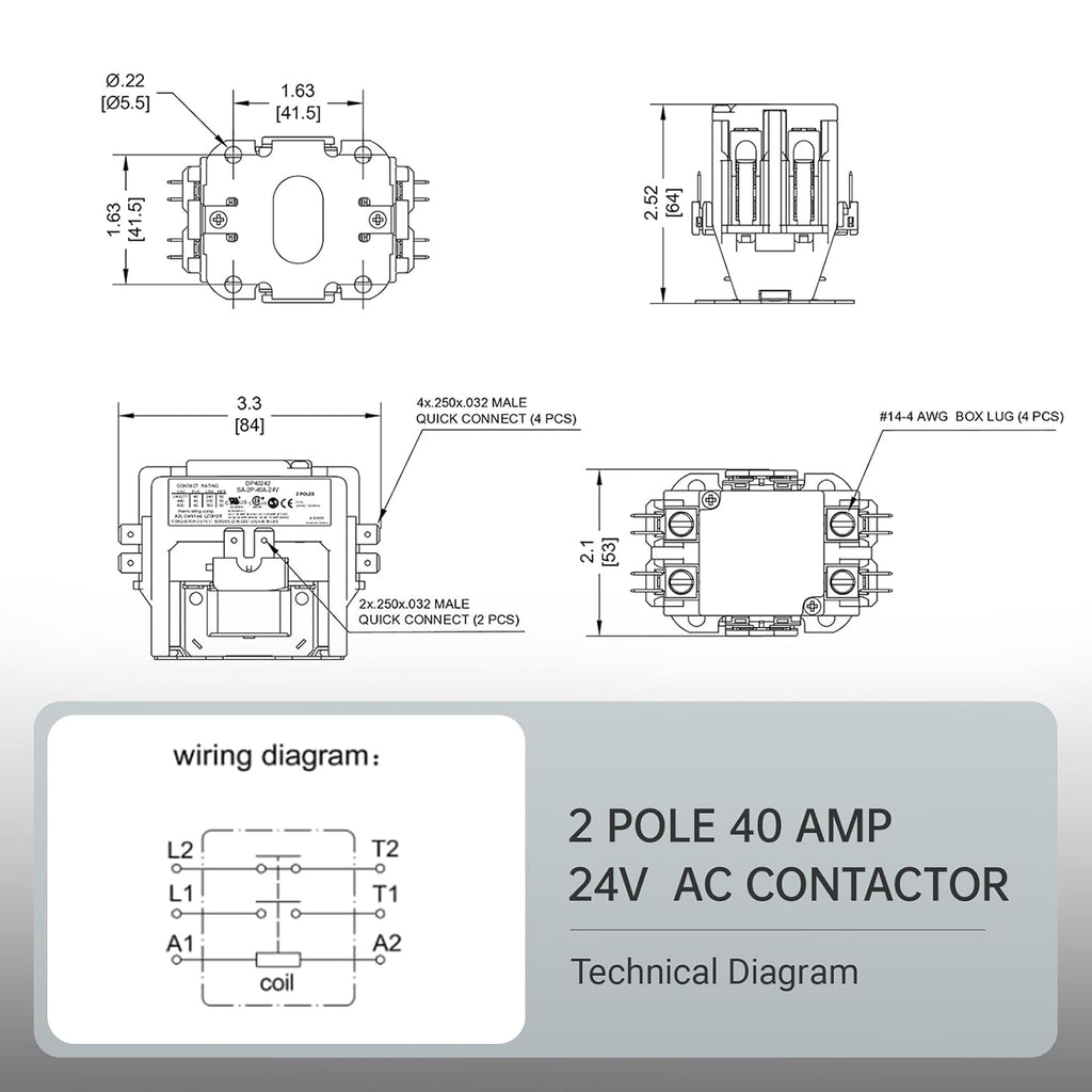 2 Pole 40A AC Contactor 24V Coil Fully Enclosed for AC Compressor Heater
