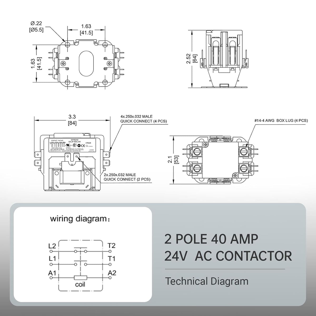 2 Pole 40A AC Contactor 24V Coil Fully Enclosed for AC Compressor Heater