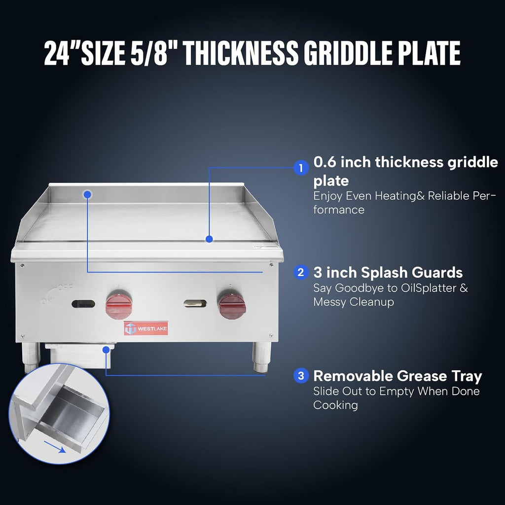 24"W Commercial Gas Griddle Countertop