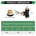 Japtend 1/4" DOT Air Brake Line Tee Fittings 3PCS, Quick Push To Connect
