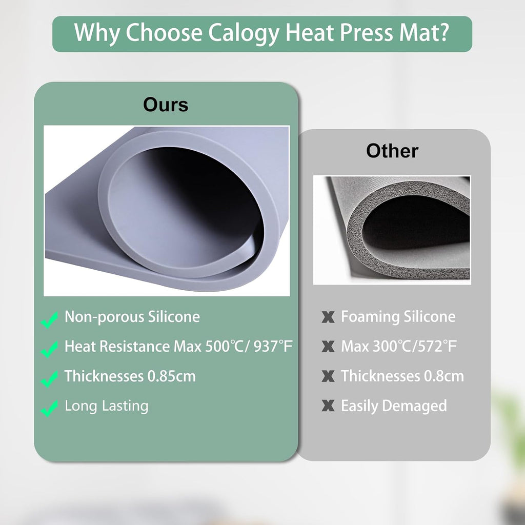 Heat Press Mat Silicone 15x15 inch, Heat Press Pad Resistant Fireproof 0.34in Thickness, Double Sided Easy Washable