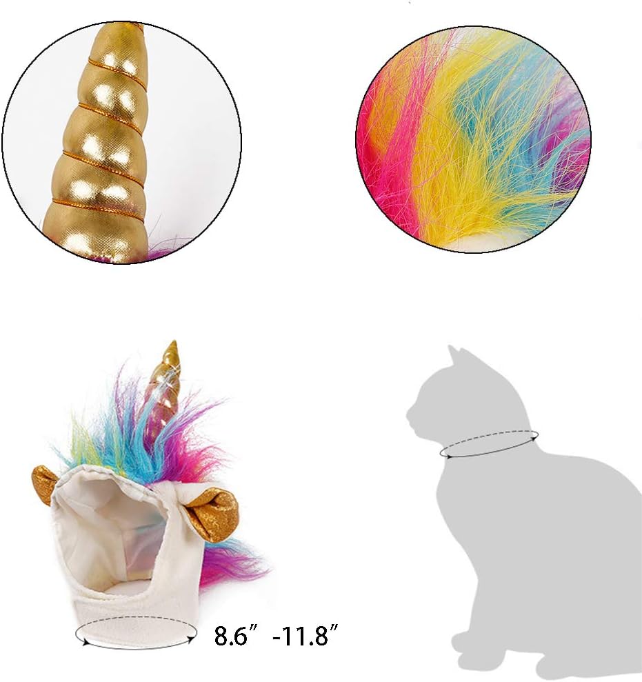 Cat Unicorn Hat with Ear Hole for Small Dogs Puppy, Cat Costume Accessory for Halloween, Cosplay Mane Cap (with Ear
