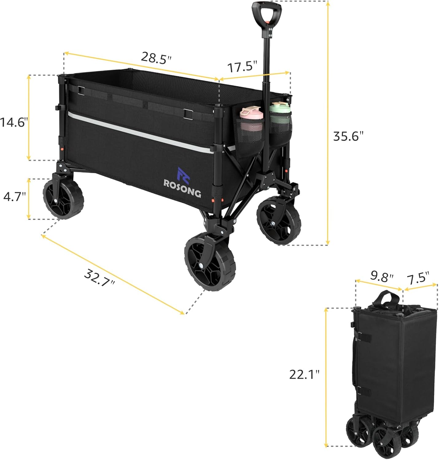 Collapsible Wagon Cart with Wheels Foldable - Folding Utility Heavy Duty Wagons Carts for Grocery Sports Garden