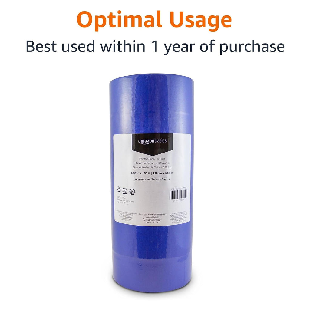 Blue Painters Tape, Protects Surfaces, Removes Easily, No Residue, 1.88" x 60-Yard, 6 Rolls