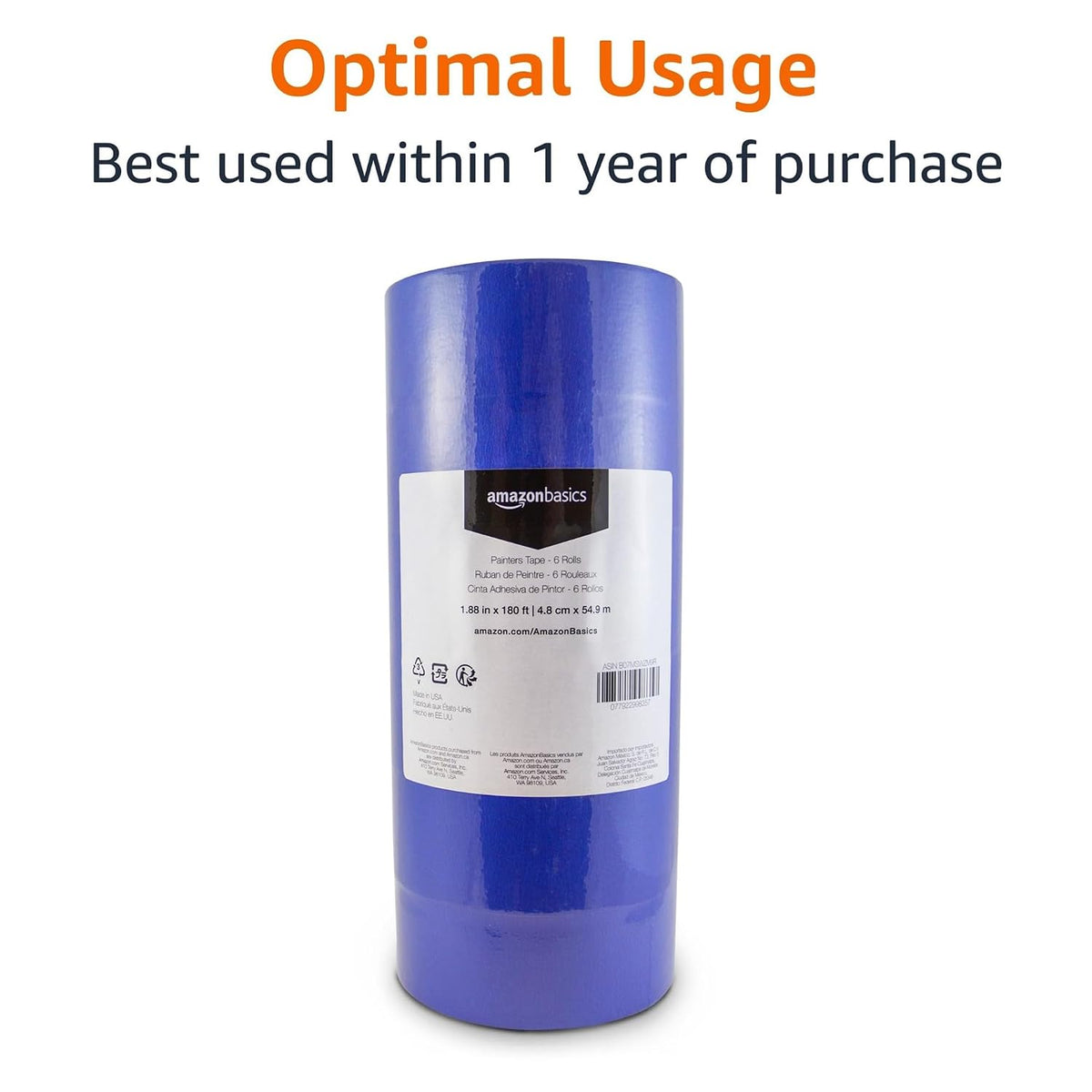 Blue Painters Tape, Protects Surfaces, Removes Easily, No Residue, 1.88" x 60-Yard, 6 Rolls
