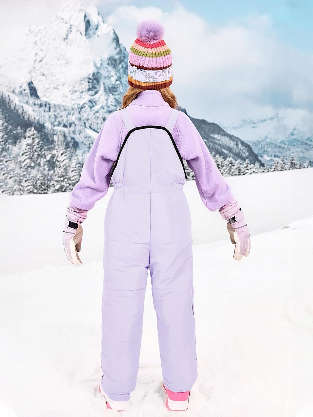 Girls Snow Bibs Kids Fleece Lined Waterproof Ski Pants Overalls with Pockets 4-12 Years