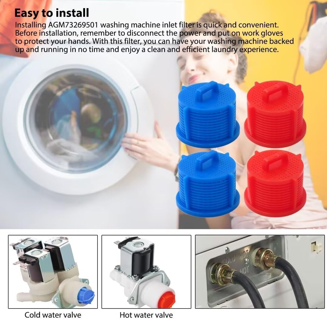 4PCS AGM73269501 Washer Water Inlet Valve Filter Screen Compatible for LG Washing Machine WM2350HRC, WM2350HWC, WM3360HRCA, WM3360HVCA, WM3885HWCA, WM2655HVA, WM5000HWA, WM9000HVA Models