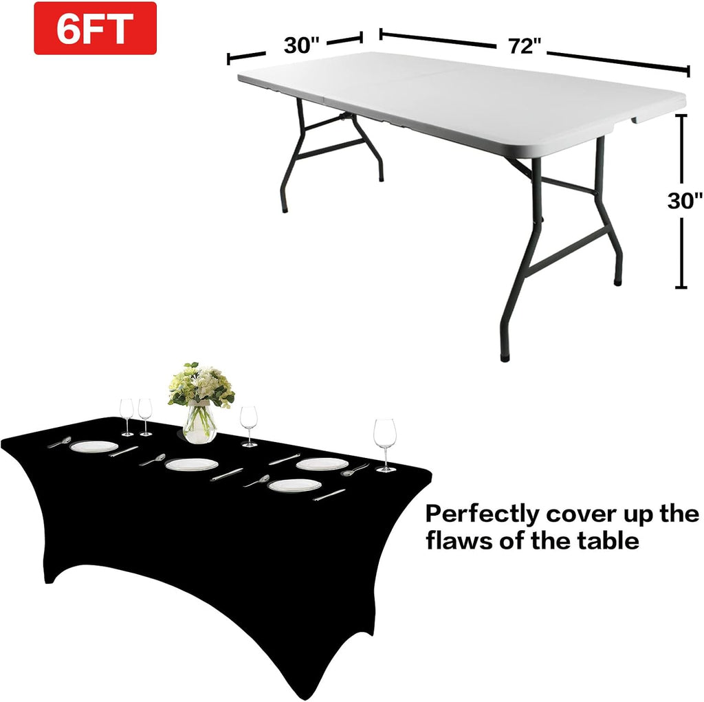 2 Pack 6FT Black Table Cloth for Rectangular Spandex Table Cover