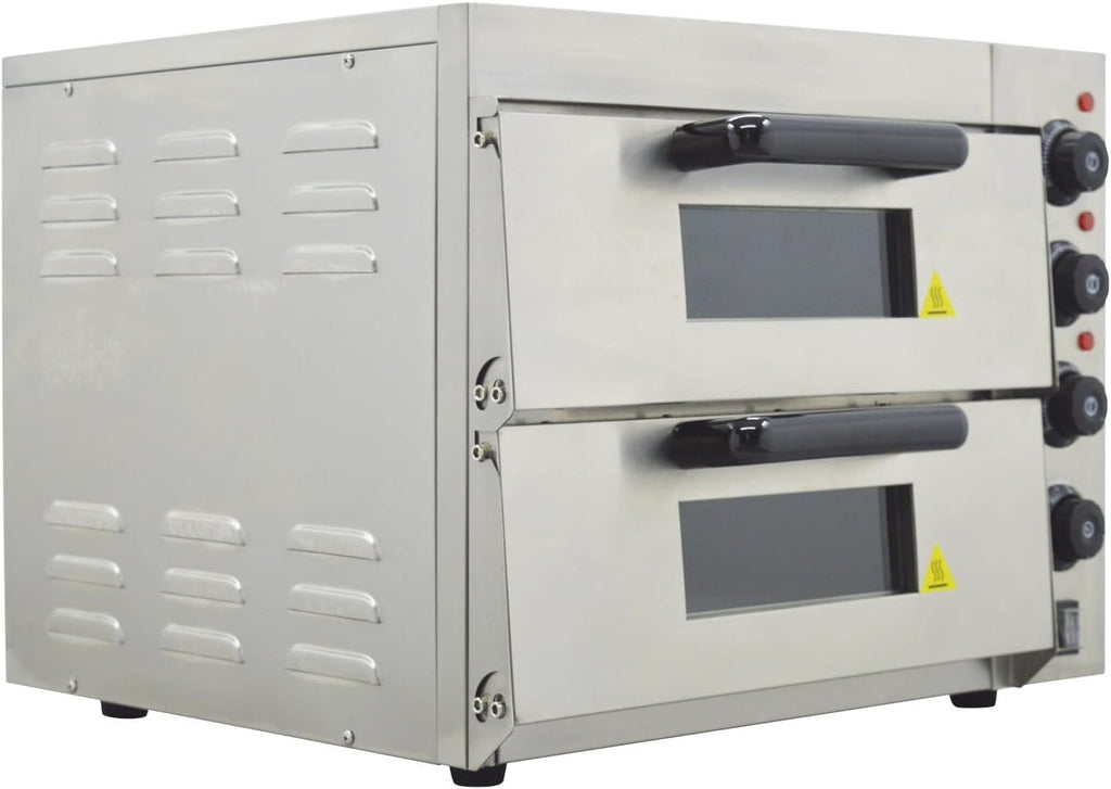 220V Commercial Pizza Oven Double-decker Electric Countertop 16” Pizza Baking Machine 3KW Stainless Steel Portable