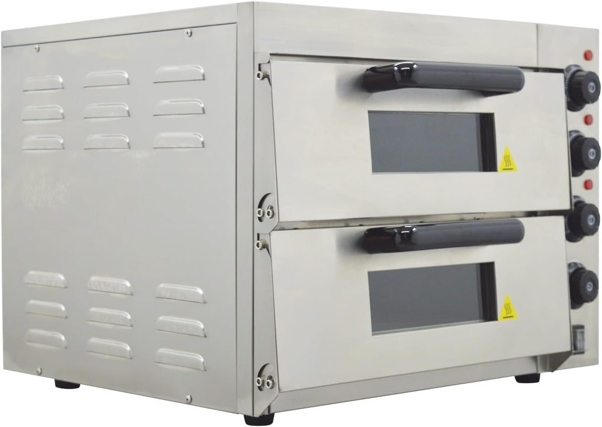 220V Commercial Pizza Oven Double-decker Electric Countertop 16” Pizza Baking Machine 3KW Stainless Steel Portable
