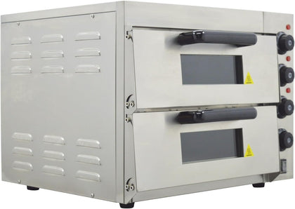 220V Commercial Pizza Oven Double-decker Electric Countertop 16” Pizza Baking Machine 3KW Stainless Steel Portable
