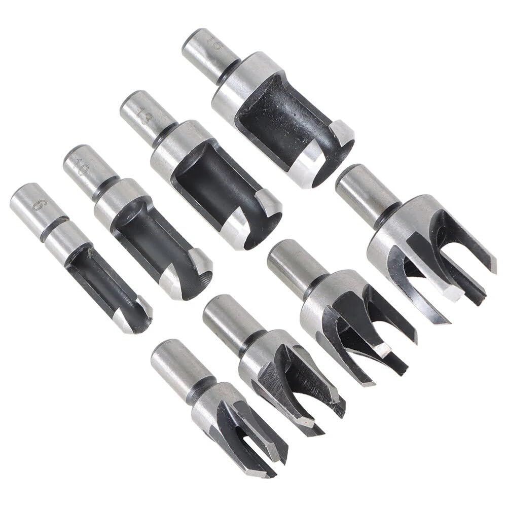 (8 Pack) Carbon Steel Wood Plug Hole Cutter Dowel Maker Shank Drill Bit Set