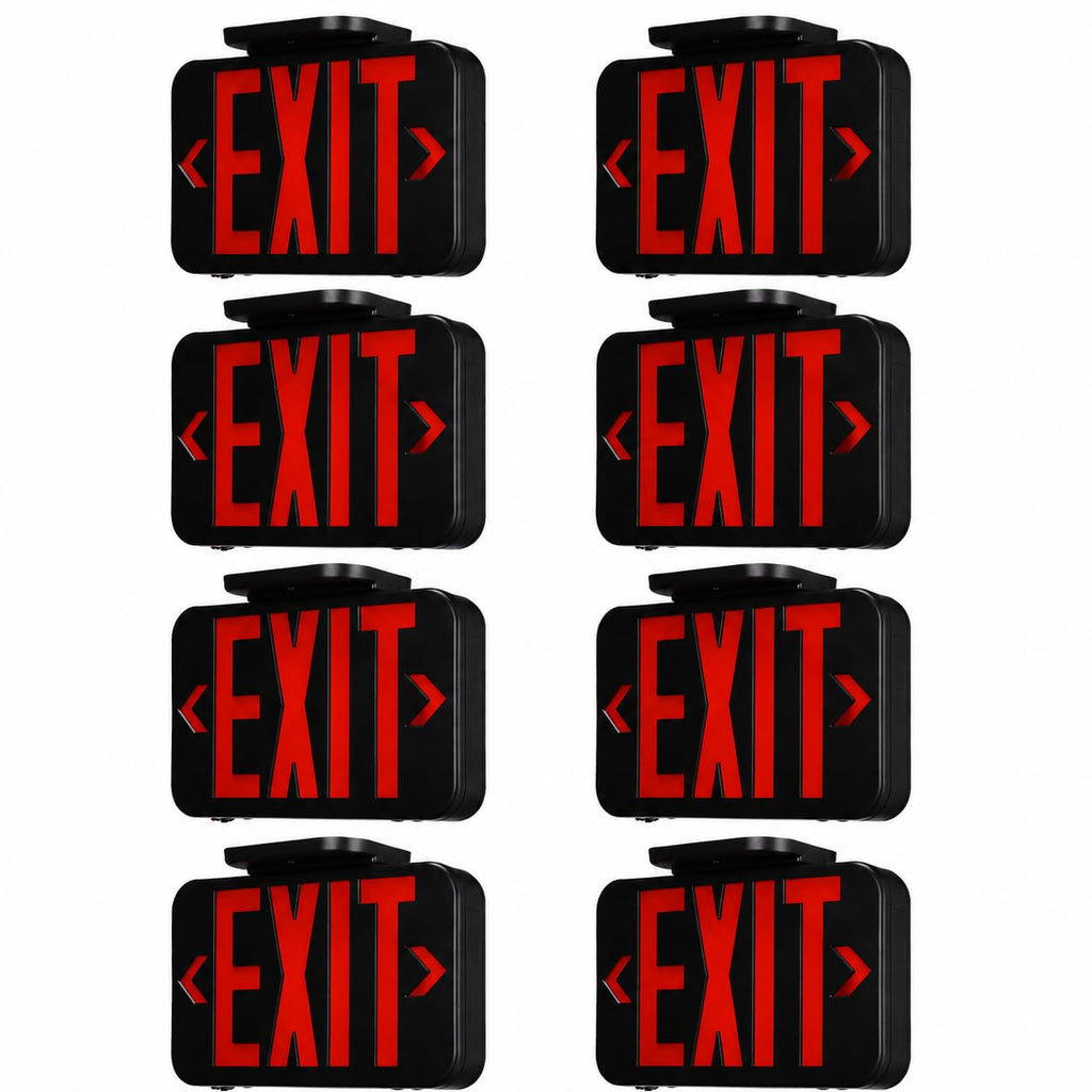 TORCHSTAR 8-Pack Red Letter LED Exit Sign with Battery Backup, Black