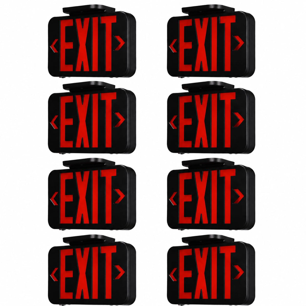 TORCHSTAR 8-Pack Red Letter LED Exit Sign with Battery Backup, Black