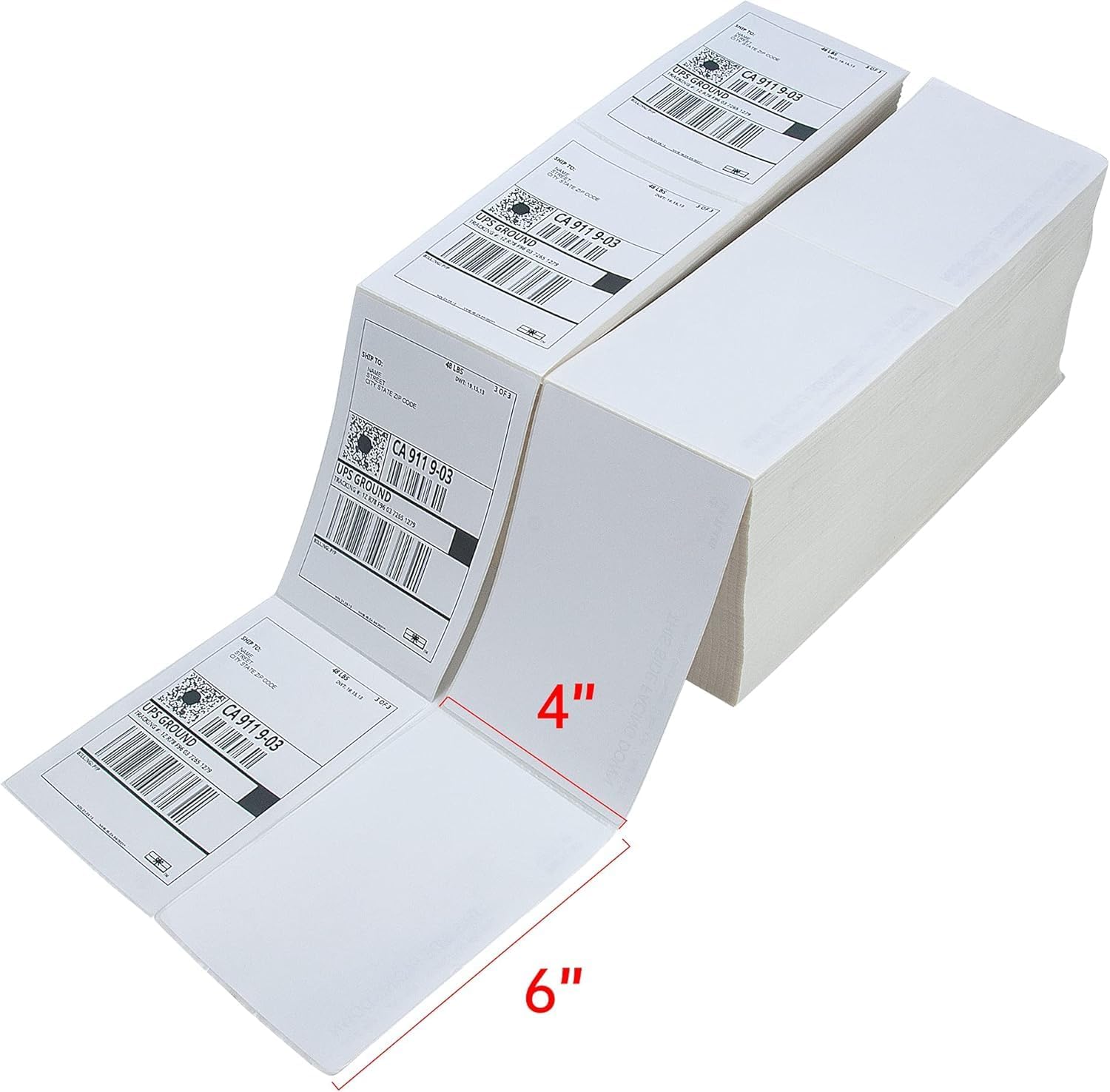 4x6 Thermal Shipping Labels, 6000 Fanfold Thermal Printer Labels | 2stacks, 3000 Labels/Stack, Perforated, BPA Free