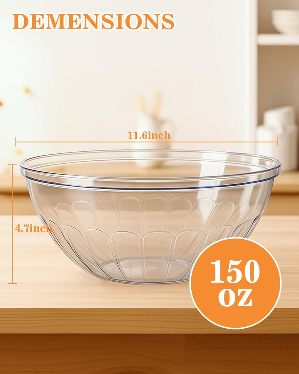 150 Oz Clear Plastic Serving Bowls, 4 Pack