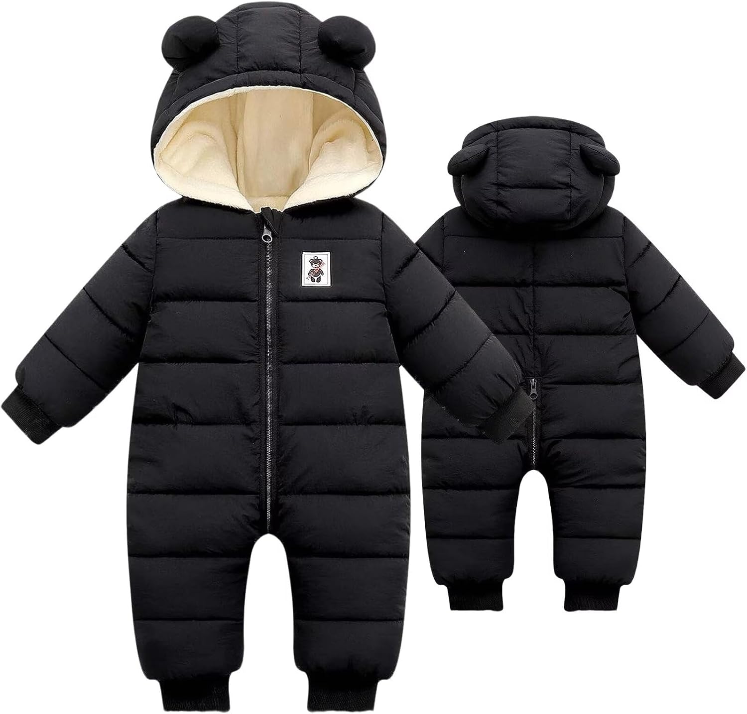 Baby Boys Girls Snowsuit Newborn Cozy Winter Coat Infant Bear Hooded Jumpsuit Toddler Snow Outfit for 0-24 Months