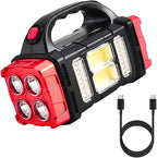 High Lumens Solar Flashlight - LED Work Light with USB-C Rechargeable, Waterproof, Multi-Function Flashlight &
