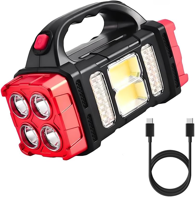 High Lumens Solar Flashlight - LED Work Light with USB-C Rechargeable, Waterproof, Multi-Function Flashlight &