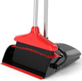Broom with Dustpan Combo Set 54" Long Handle Adjustable Length Stainless Steel Broomstick Standing Dust Pan and Broom
