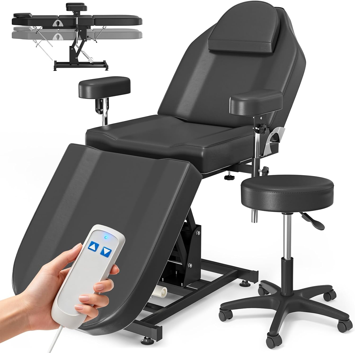 Electric Tattoo Chair Bed for Client,Electric Lift Massage Table with Stool