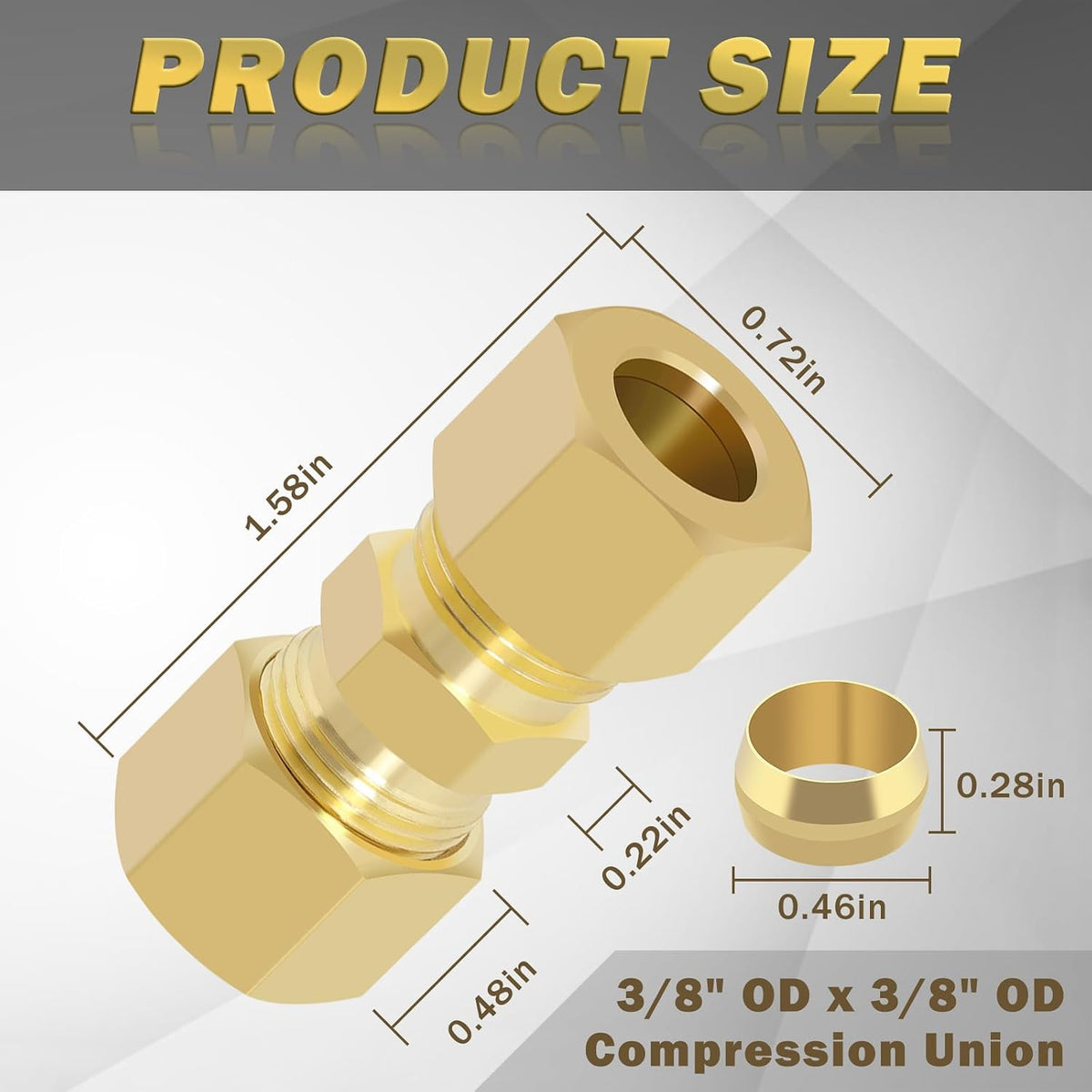 10Pcs 3/8" OD x 3/8" OD Compression Union Fittings