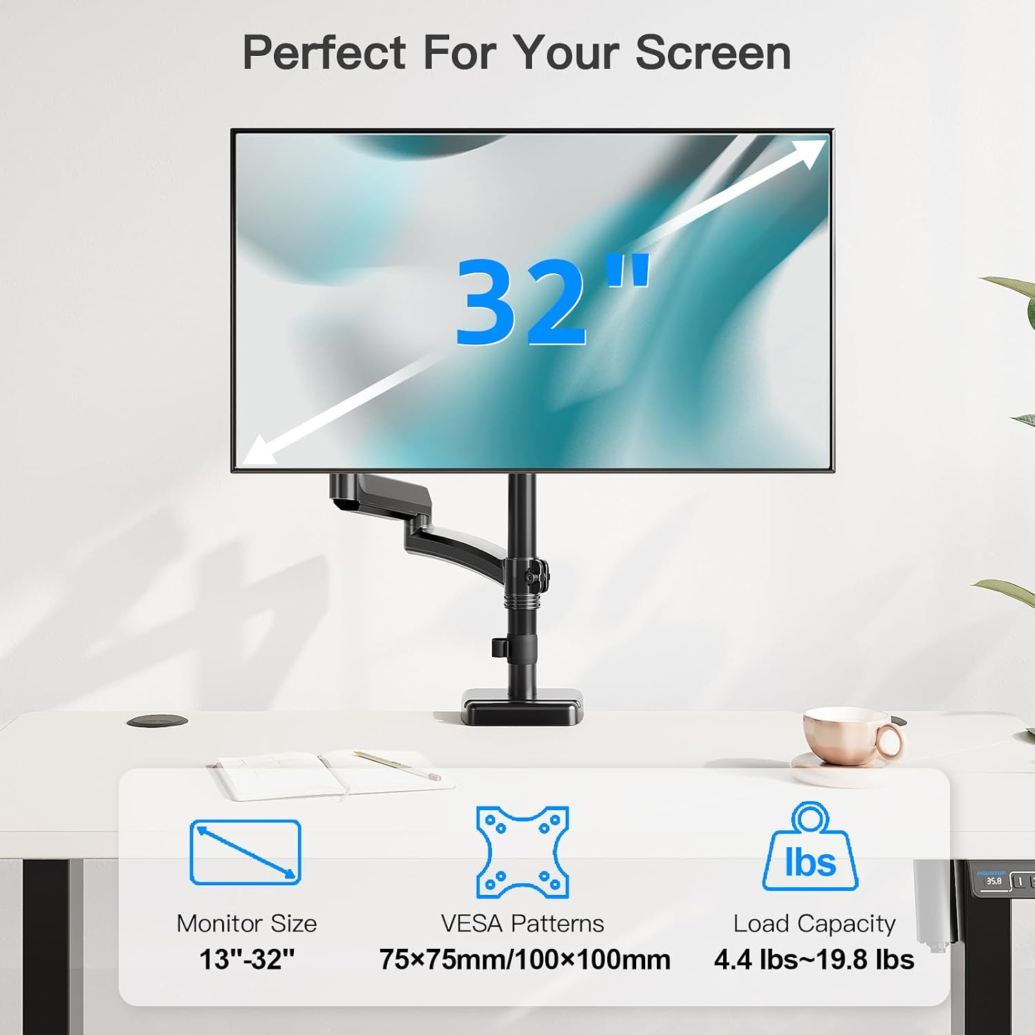 Extra Long Arm Monitor Mount, Fits Max 32" Hold up to 19.8lbs | Single Long Arm Computer Desk Mount, Extra Long