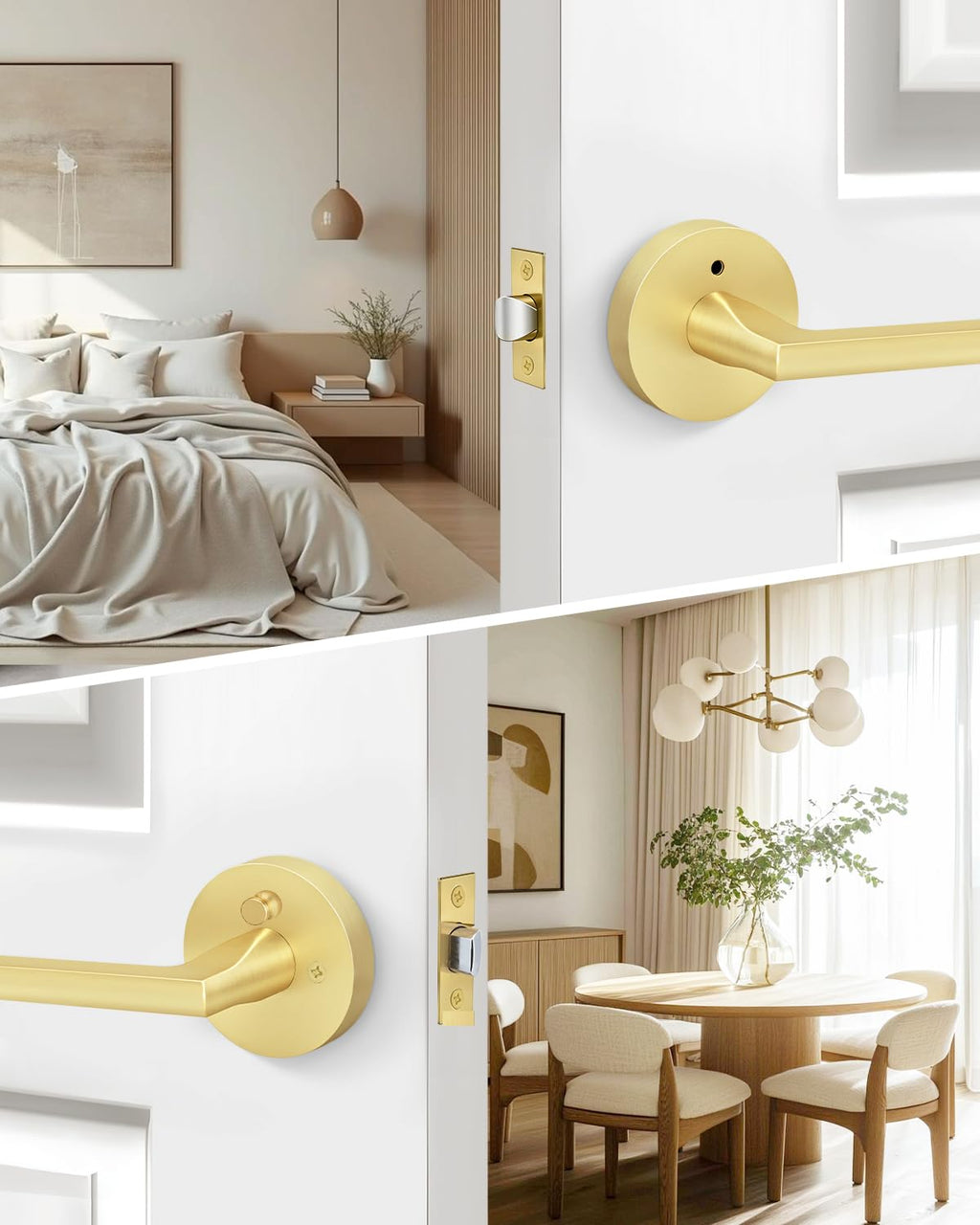 Brushed Gold Door Handles Interior Privacy Door Handle 8 Pack