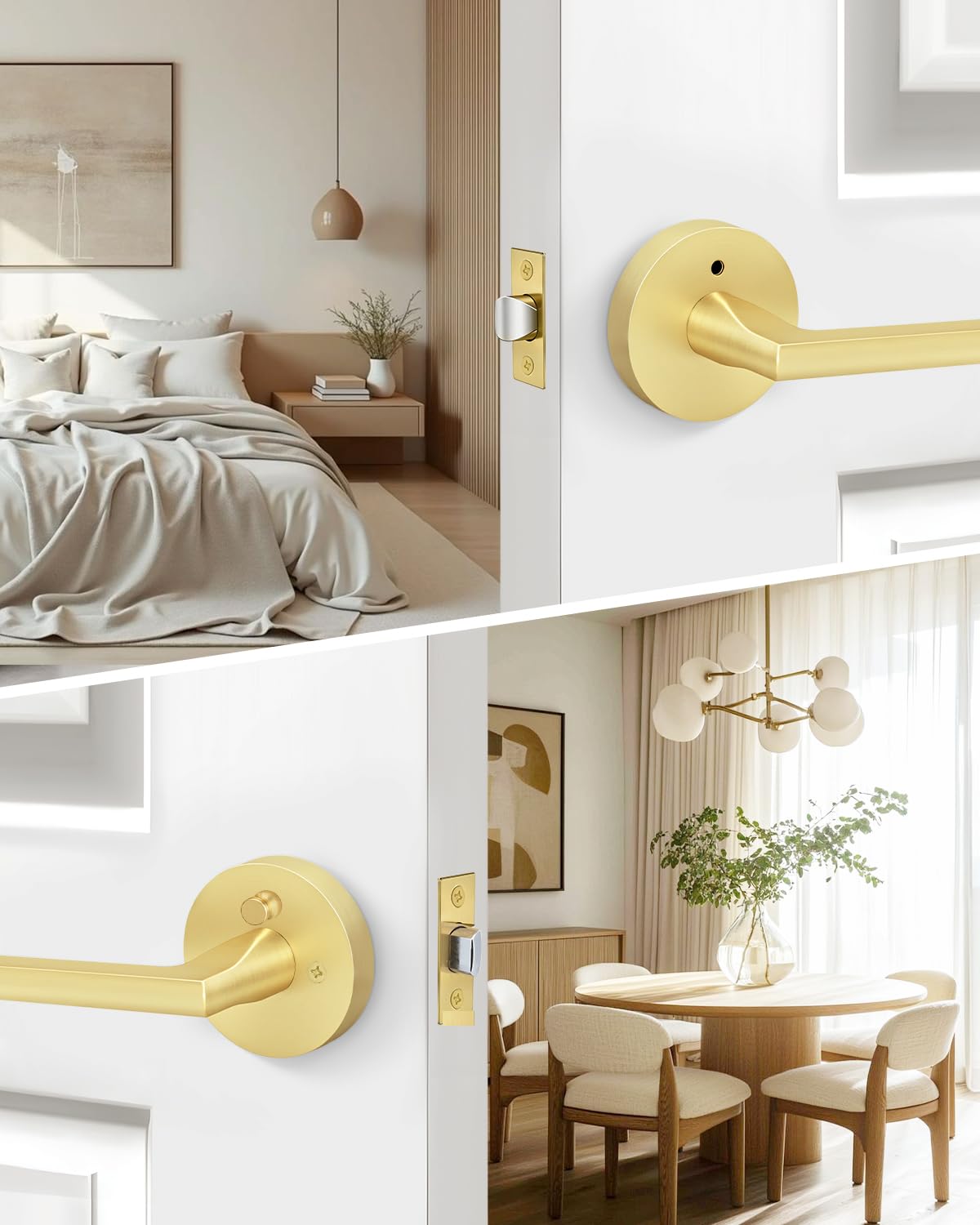 Brushed Gold Door Handles Interior Privacy Door Handle 8 Pack