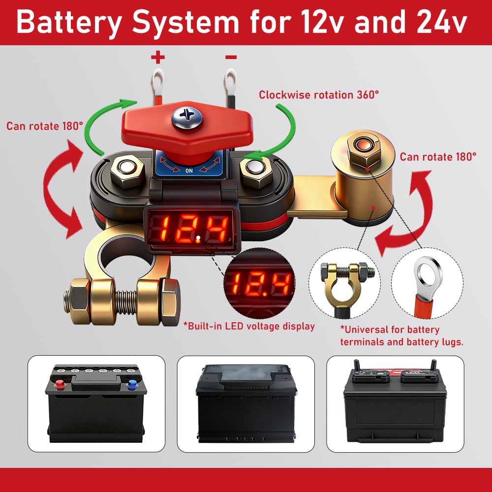 TAINECTC 2 Pcs Battery Disconnect Switch with LED for Battery Anti-Drain