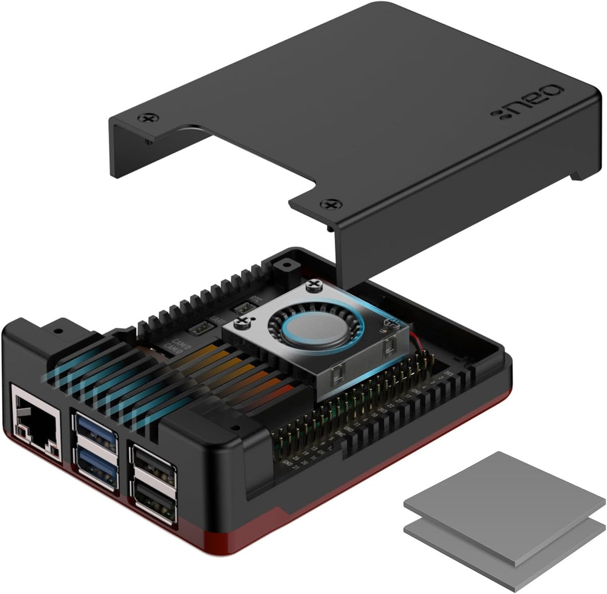 Argon NEO 5 Aluminum Case for Raspberry Pi 5 - Built-in Fan (BRED)