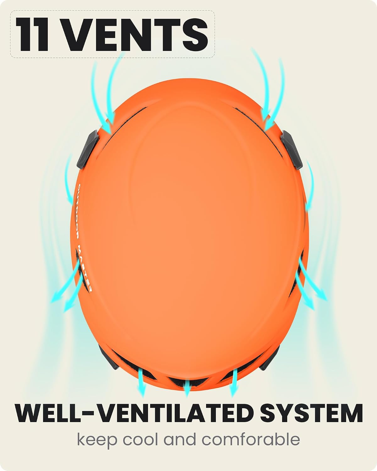 Rock Climbing Helmet, Lightweight Ventilated Adjustable | PC+EPS in-mold, One-hand adjustable fit, Fits 20.86-24 in