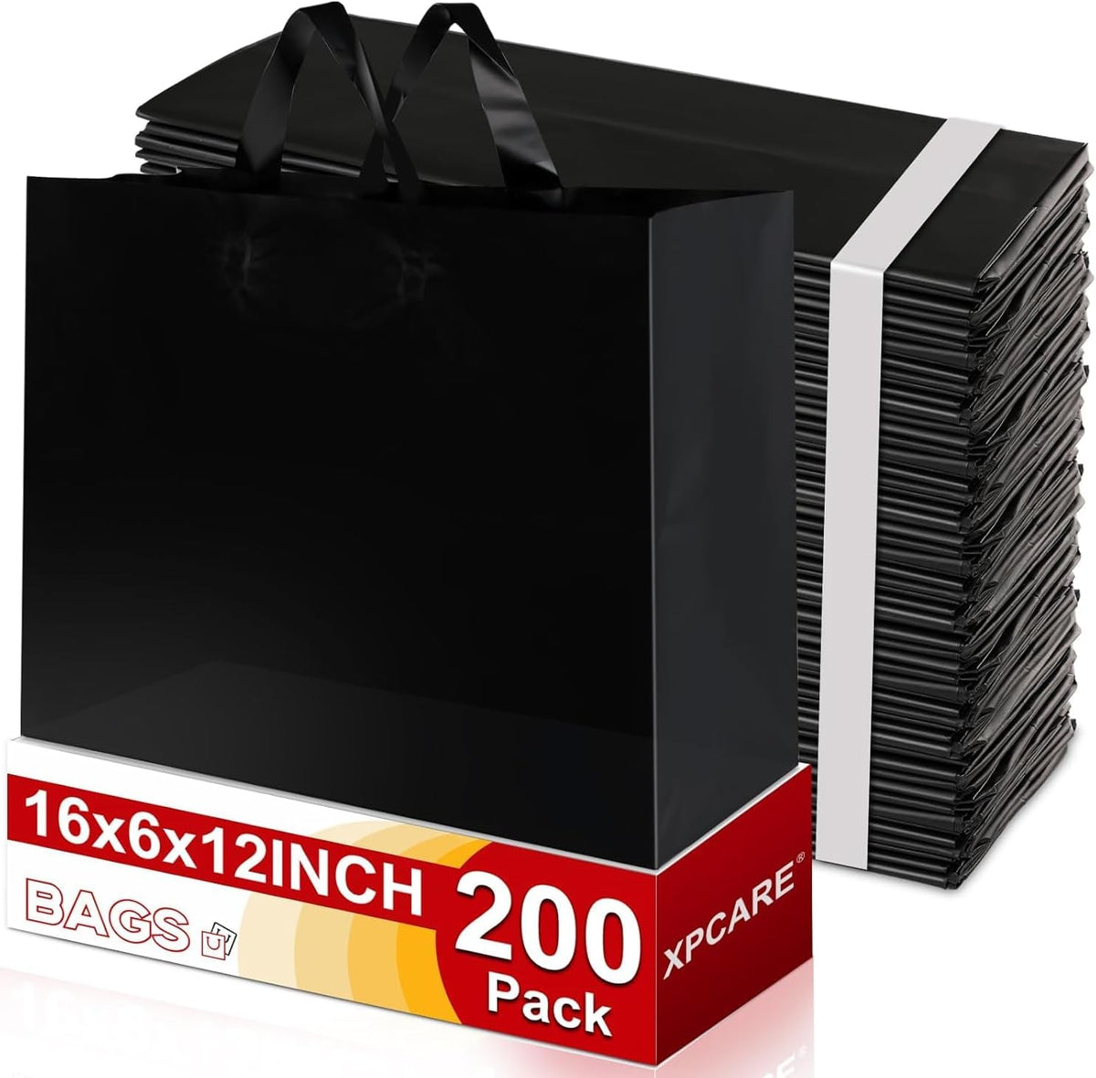 200P Large Plastic Gift Bags with Handles,16x6x12 Black Plastic Bags