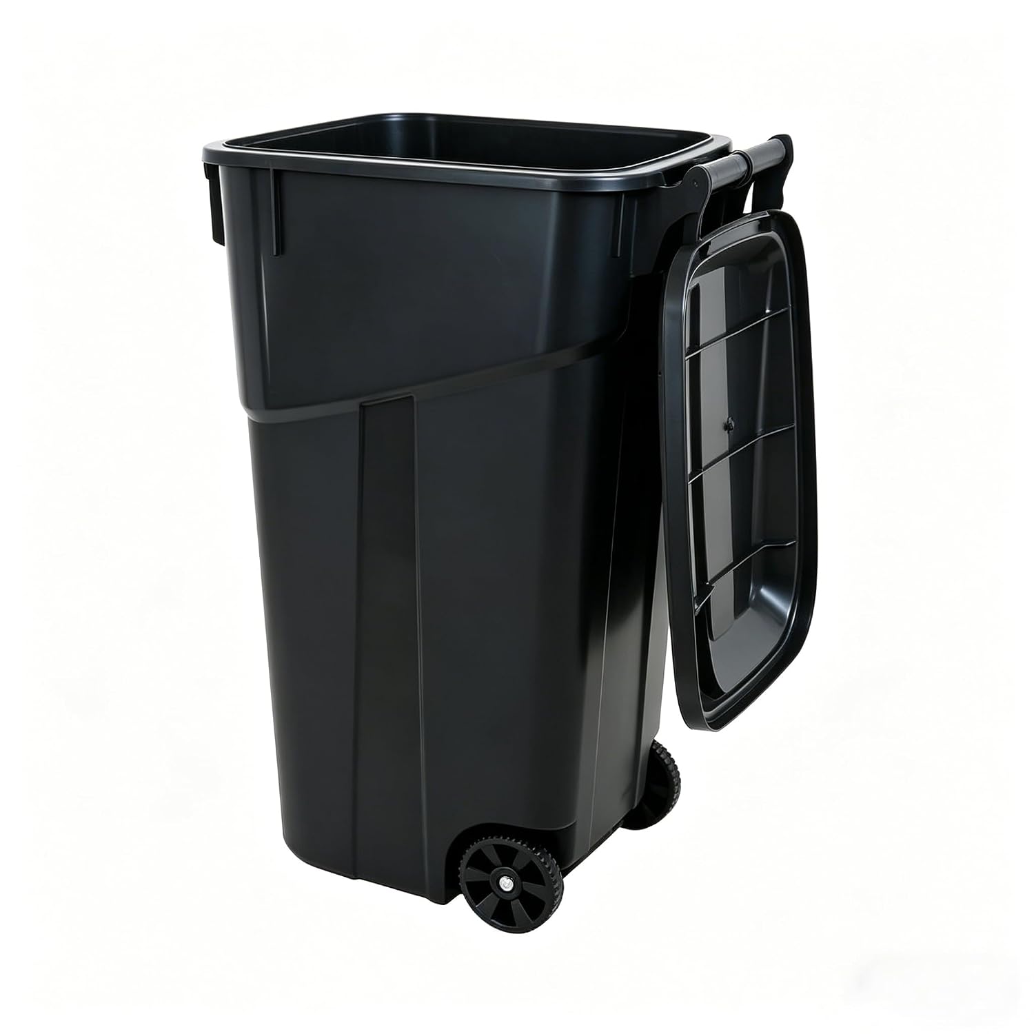 32 Gallon Wheeled Outdoor Garbage Can, Black Large Capacity Garbage Bin with Lid, Attached Snap Lock Lid and