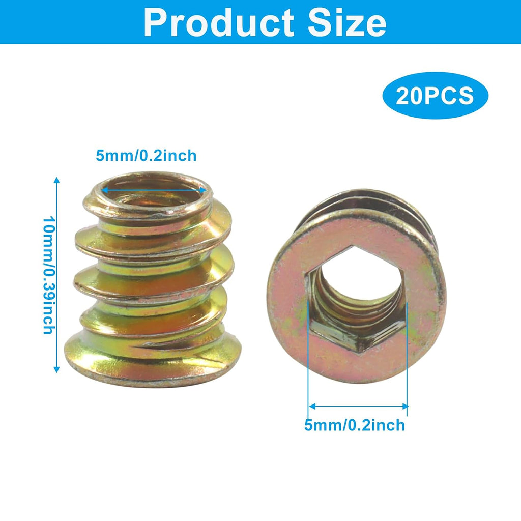 Threaded Insert Nuts, M5 x 10mm, 20 Pcs
