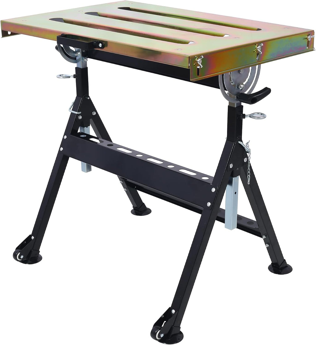 Steel Welding Table 30" x 20", Portable Welding Table with Wheels and 3 Slots, Adjustable Angle & Height, 400lbs Load